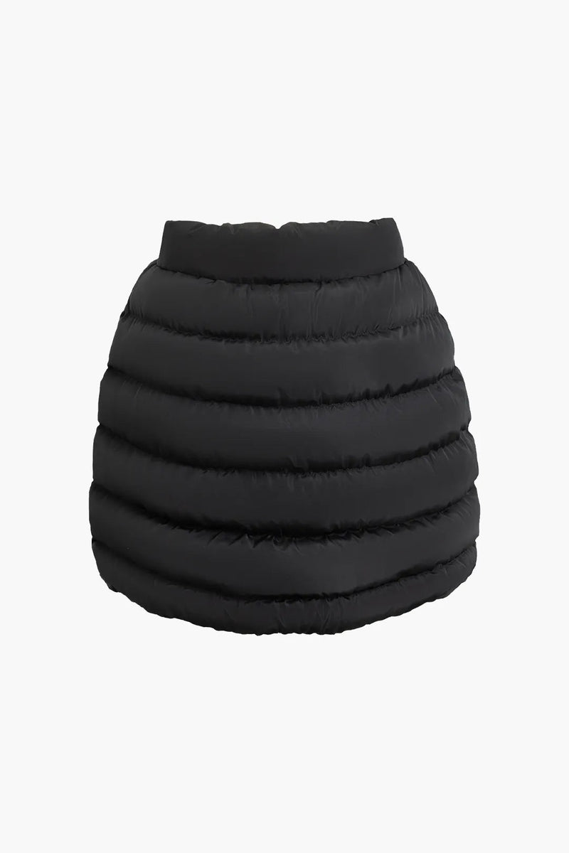 Aily Black Button Up Puffer Mini Skirt