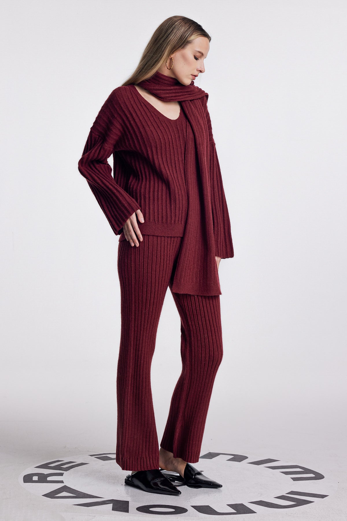 Alessia Shawl Lace Up Knit Pants Set in Red