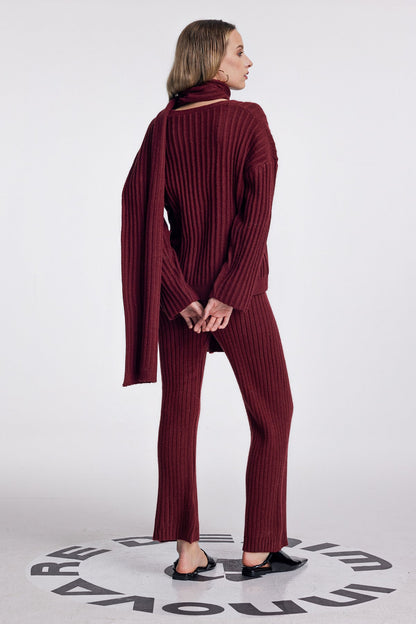 Alessia Shawl Lace Up Knit Pants Set in Red