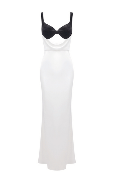 Alfredo Satin Cutout Velvet Maxi Dress - White