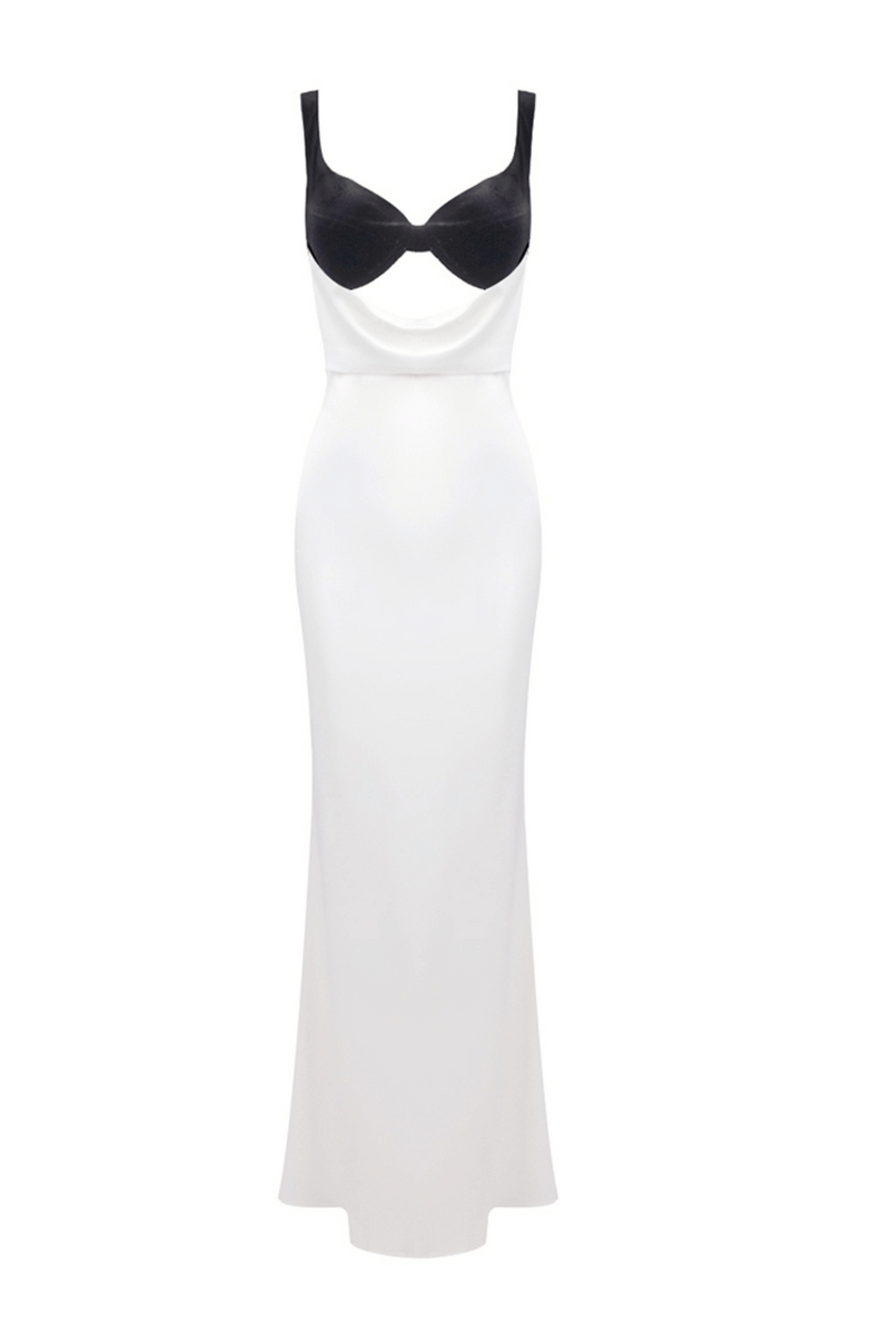 Alfredo Satin Cutout Velvet Maxi Dress - White