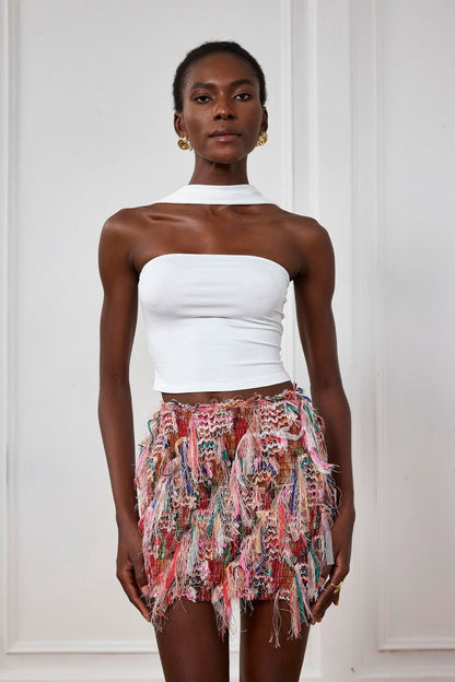 Alianna Fringe Stripe Mini Skirt