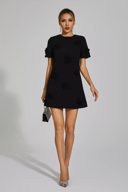 Alison Black Jacquard Mini Dress