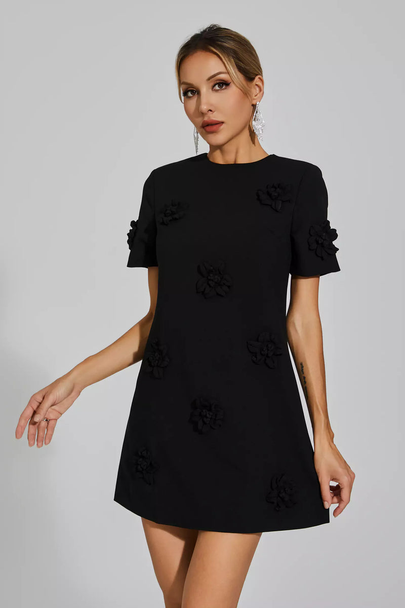 Alison Black Jacquard Mini Dress