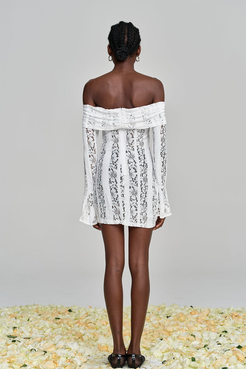 Alladitta Lace Off Shoulder Cutout Mini Dress