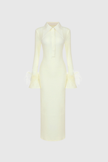 Almis Lapel Feather Knit Maxi Dress