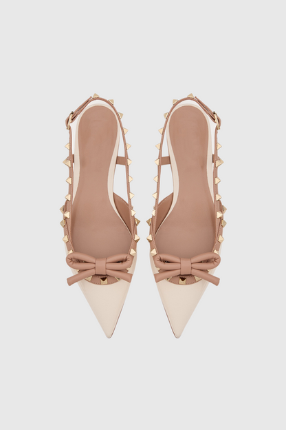 Alpha Studded Bow Flats in Apricot