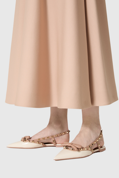 Alpha Studded Bow Flats in Apricot