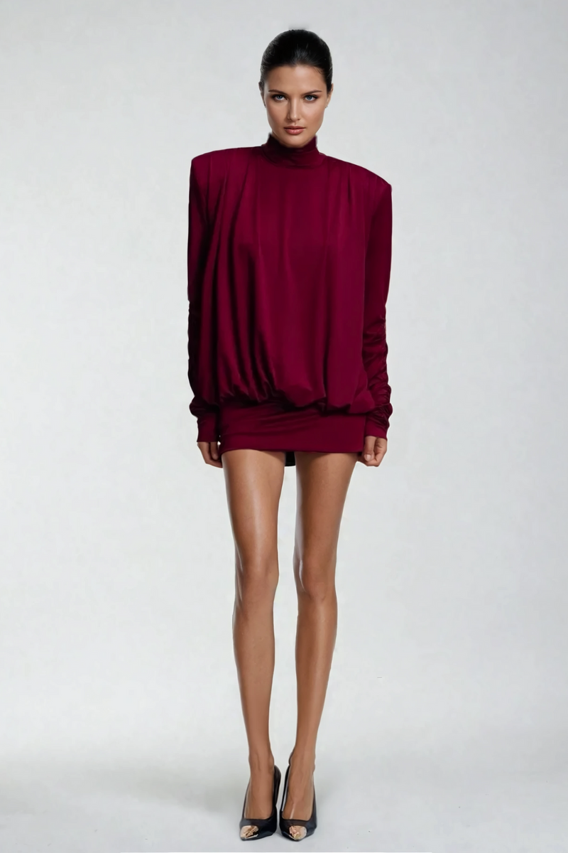 Alphonsus Backless Ruch Mini Dress in Red