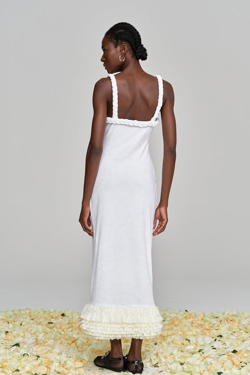 Alvis Bodycon Fringe Twist Knit Maxi Dress