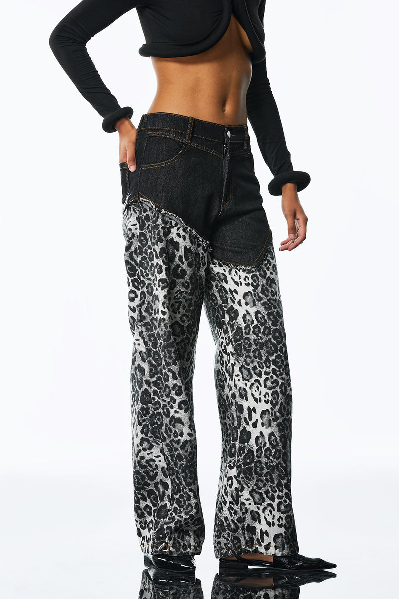 Amali Deconstruct Asymmetric Leopard Pants in Black