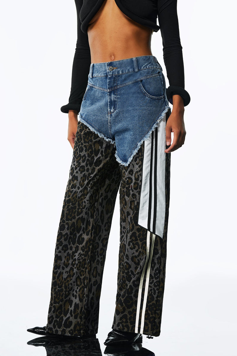 Amali Deconstruct Asymmetric Leopard Pants in Blue