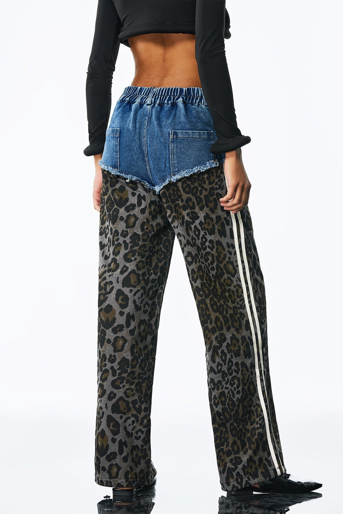 Amali Deconstruct Asymmetric Leopard Pants in Blue
