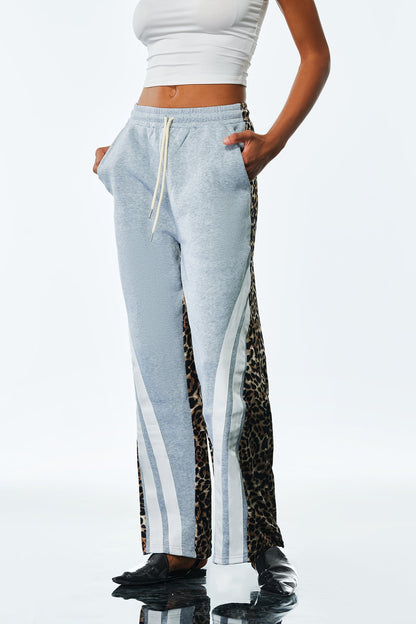 Amando Deconstruct Stripe Leopard Pants in Grey