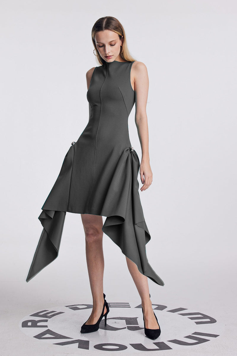 Amato Sleeveless Fringe Mini Dress in Black