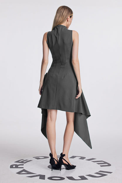 Amato Sleeveless Fringe Mini Dress in Black
