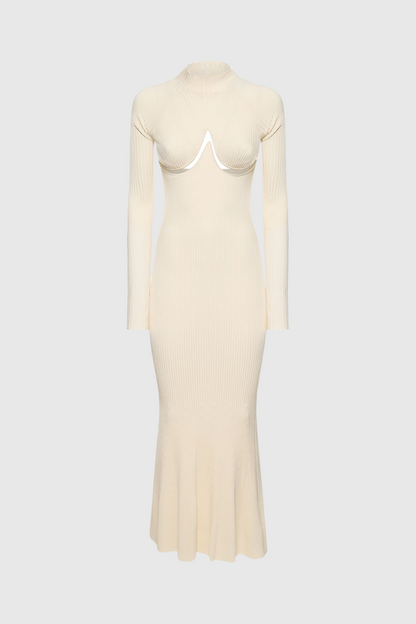 Amaury Cutout Ruffle Knit Maxi Dress in Apricot