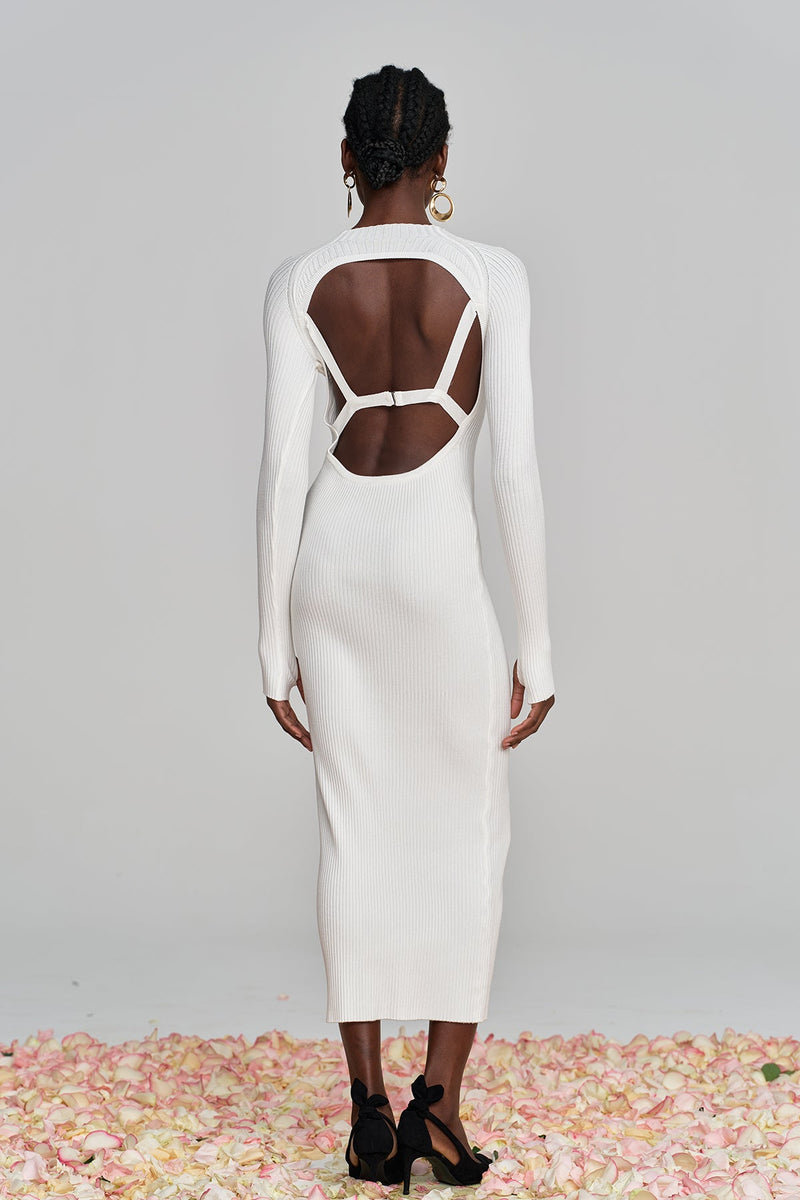 Amaury Cutout Ruffle Knit Maxi Dress in Apricot