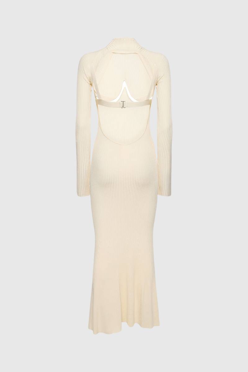 Amaury Cutout Ruffle Knit Maxi Dress in Apricot