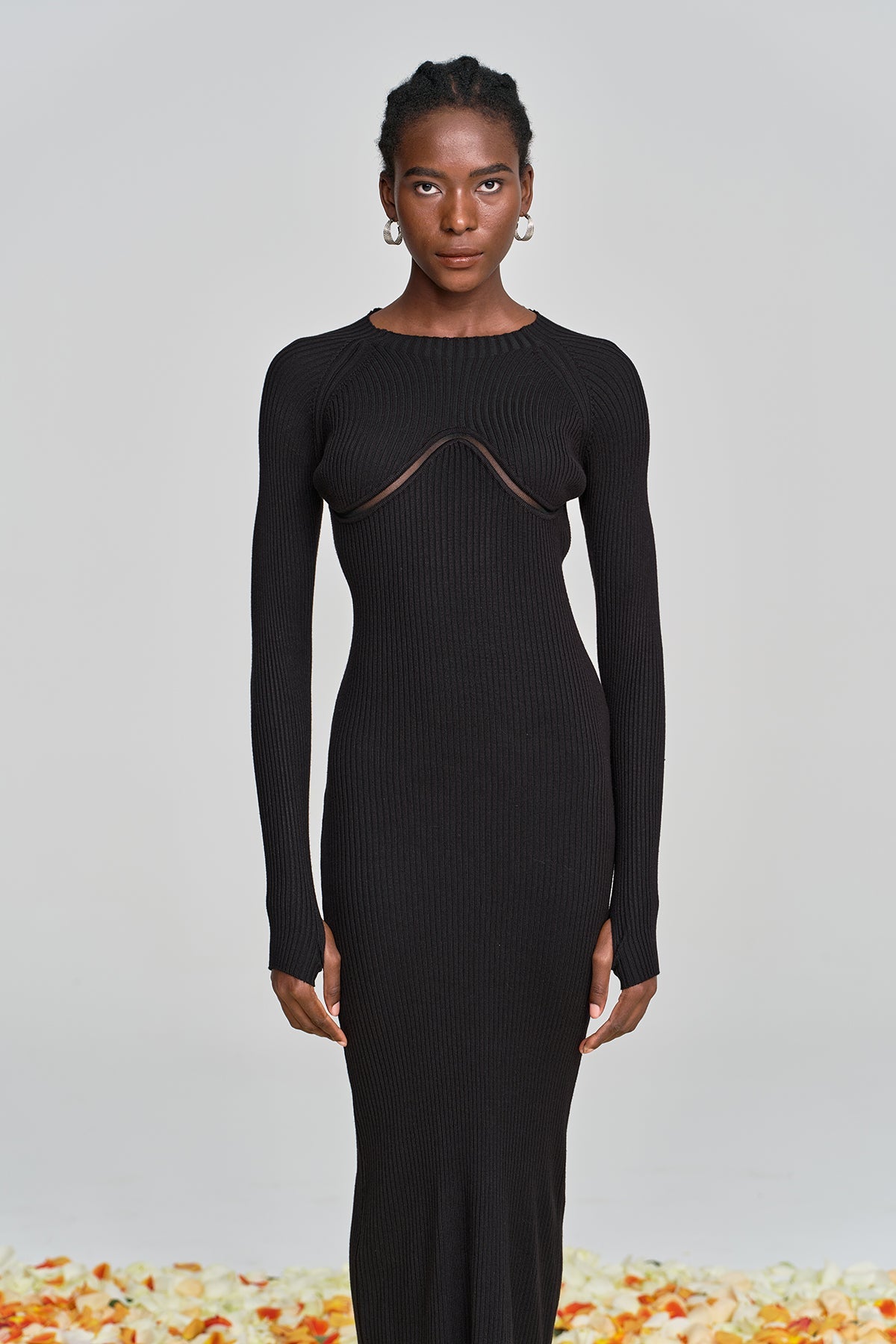 Amaury Cutout Ruffle Knit Maxi Dress in Black