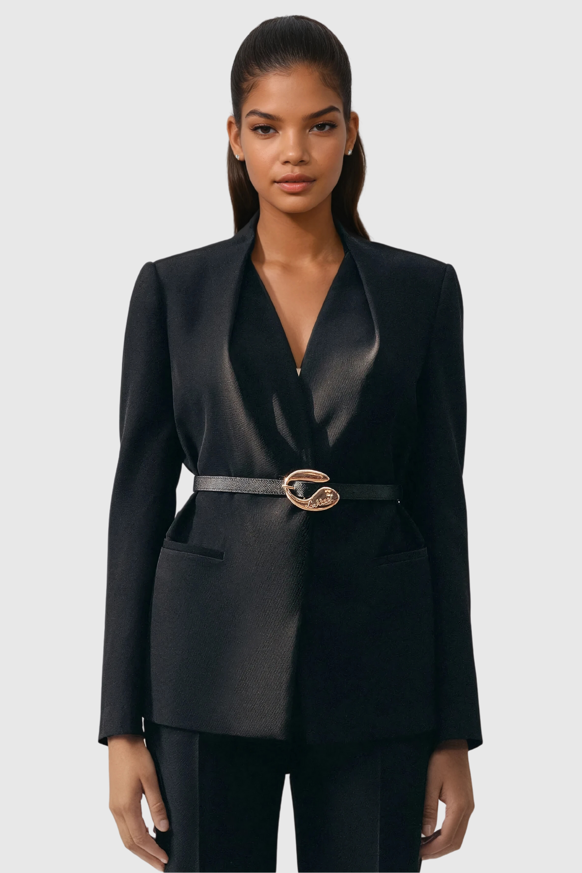 Ambrogio Plunge Buckle Pants Set in Black