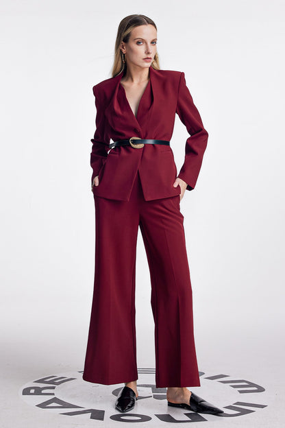 Ambrogio Plunge Buckle Pants Set in Red