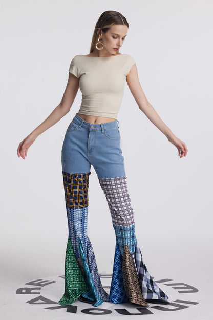 Amedeo Grid Ruffle Deconstruct Pants