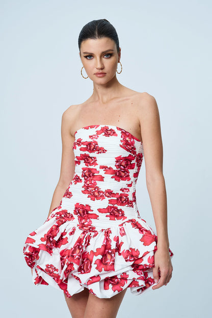 Americus Ruch Strapless Mini Dress in Red