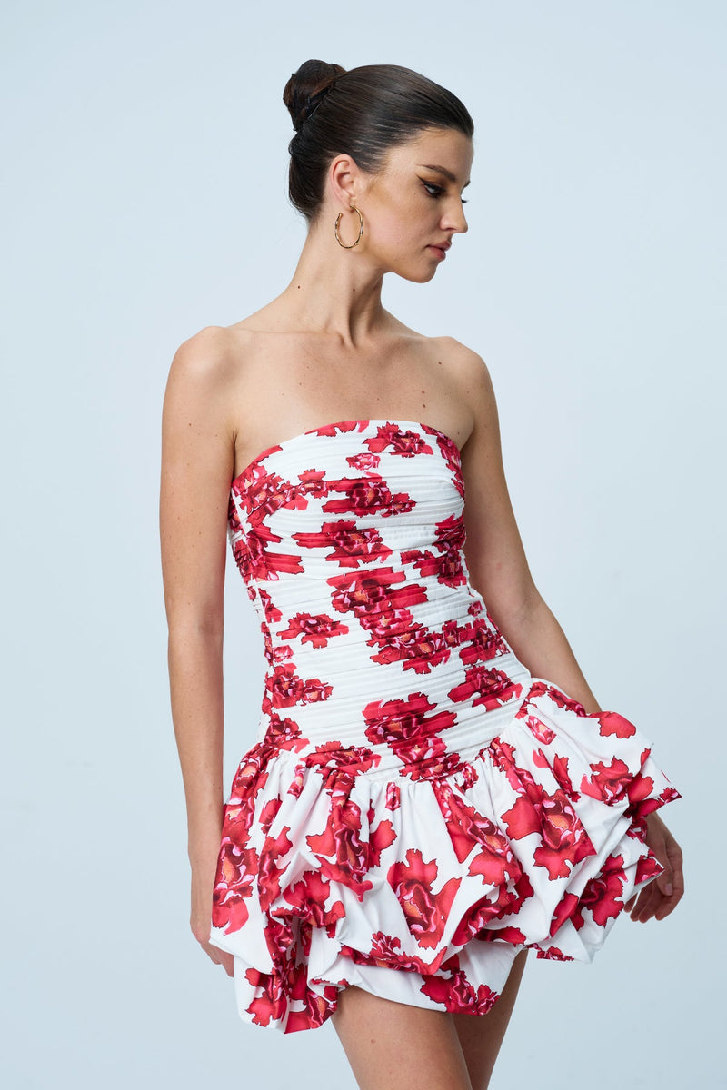 Americus Ruch Strapless Mini Dress in Red