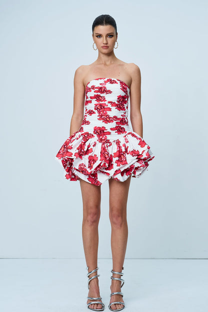 Americus Ruch Strapless Mini Dress in Red
