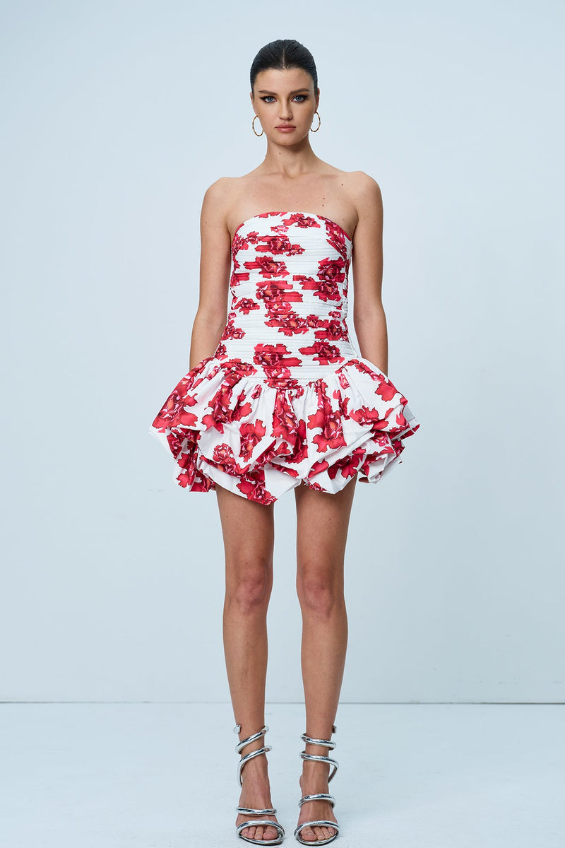 Americus Ruch Strapless Mini Dress in Red
