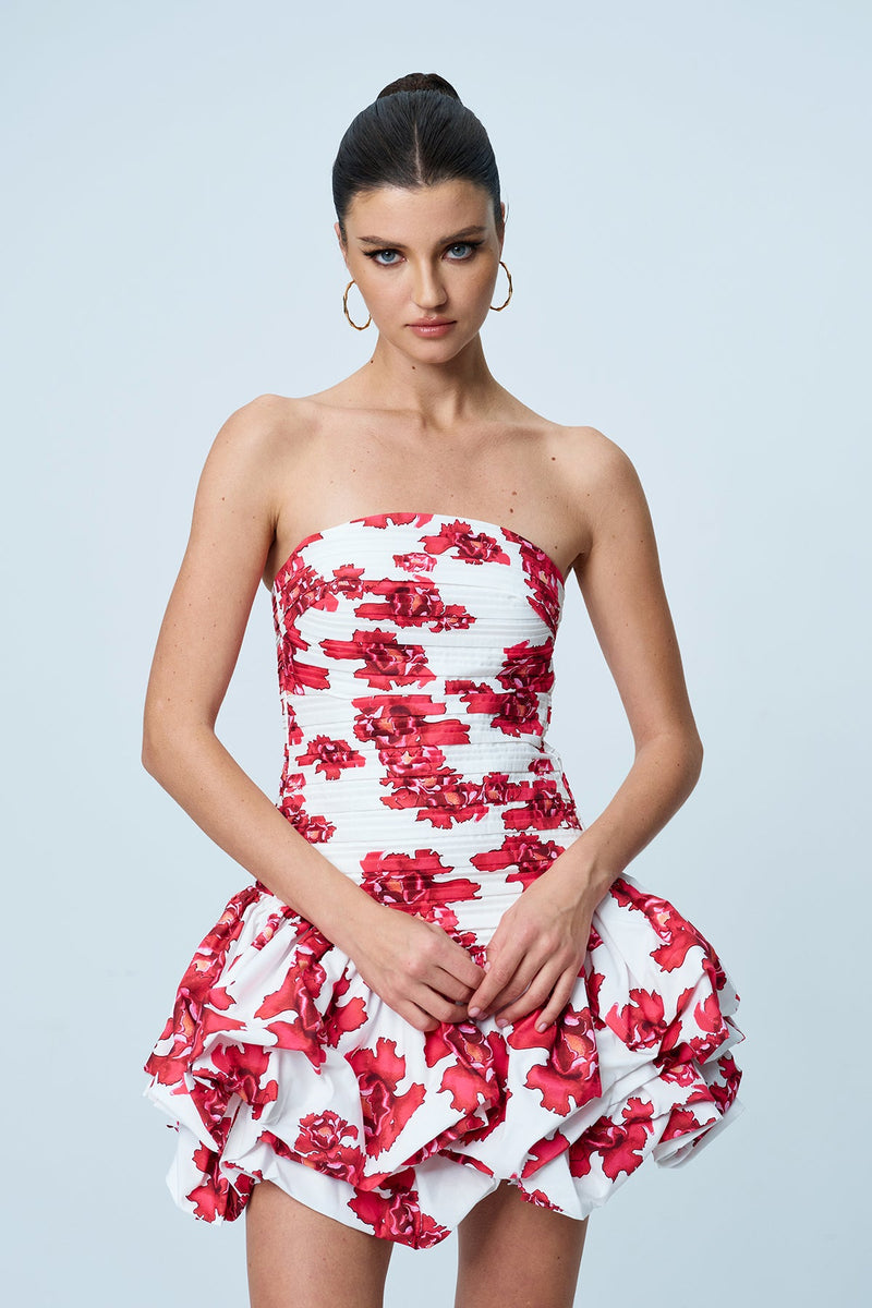 Americus Ruch Strapless Mini Dress in Red