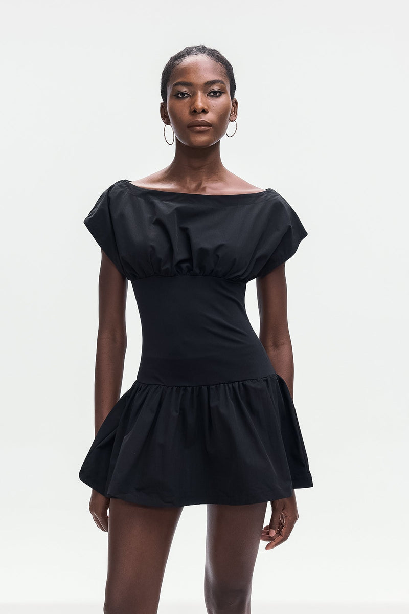 Amery Ruch Ruffle Deconstruct Mini Dress in Black