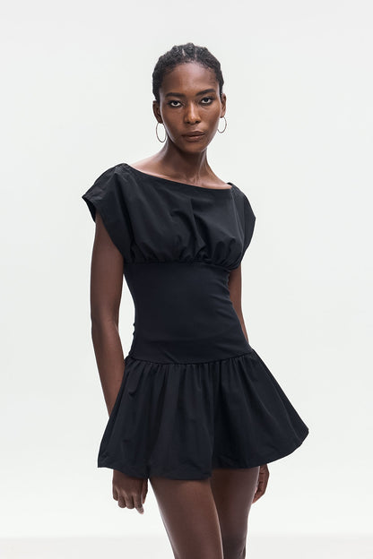 Amery Ruch Ruffle Deconstruct Mini Dress in Black
