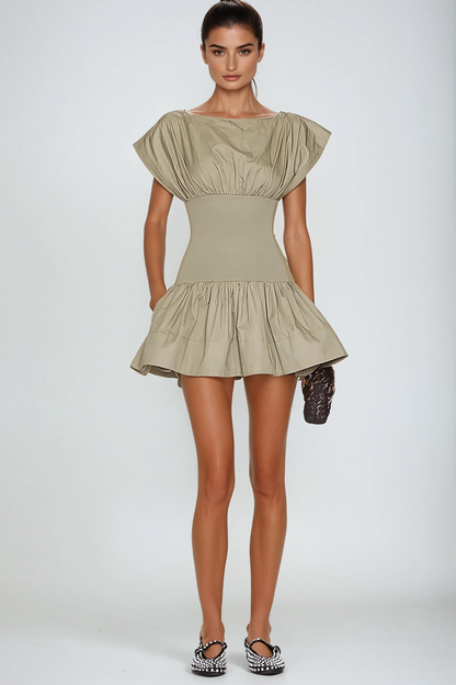 Amery Ruch Ruffle Deconstruct Mini Dress in Khaki