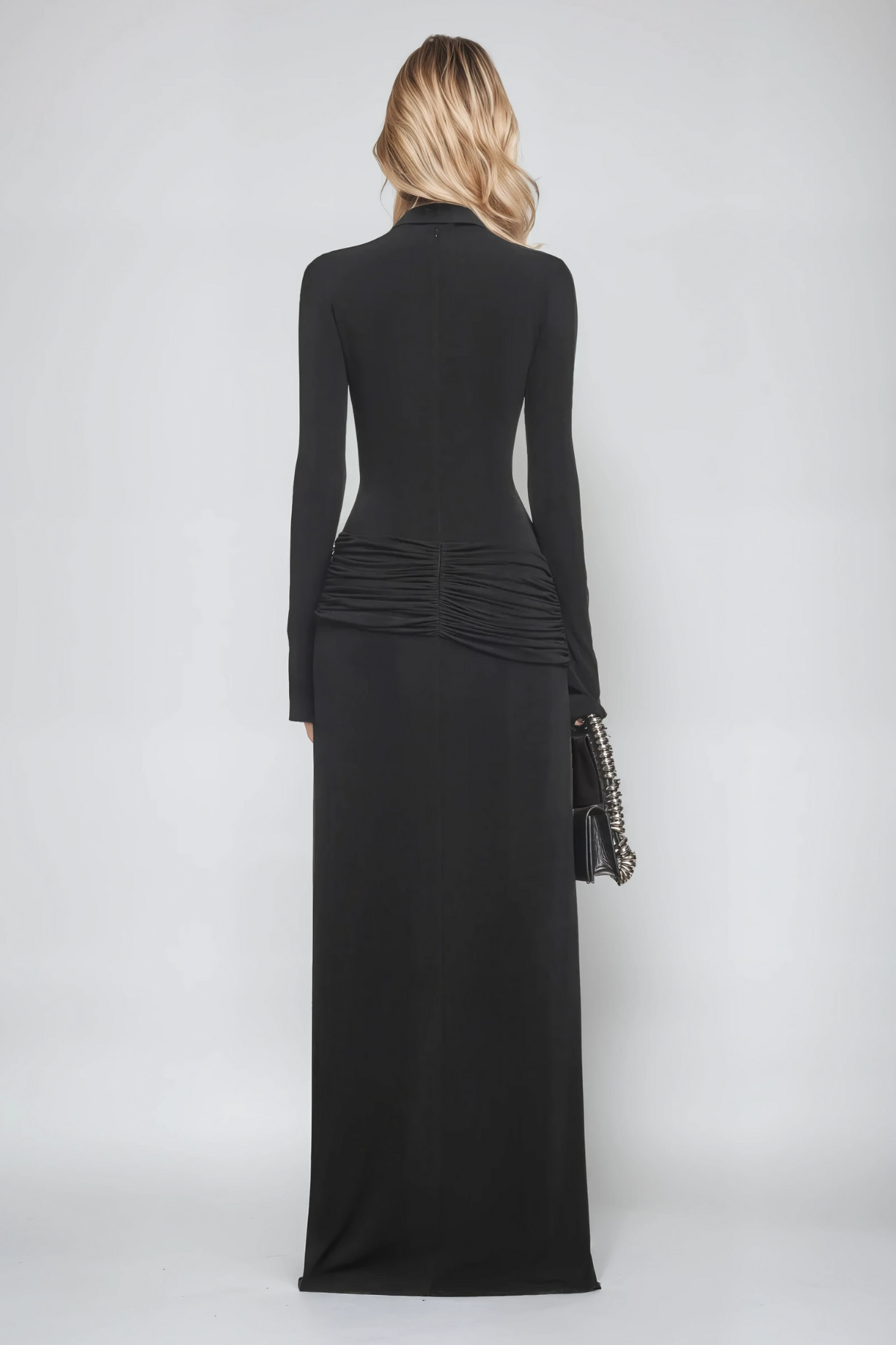 Amiah Ruch Lapel Maxi Dress in Black
