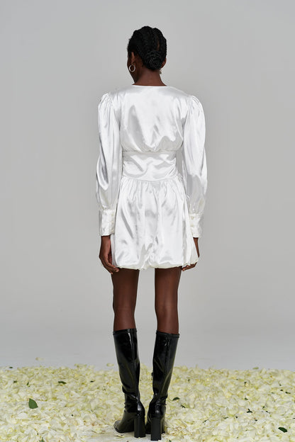 Amita V Neck Ruch Satin Mini Dress