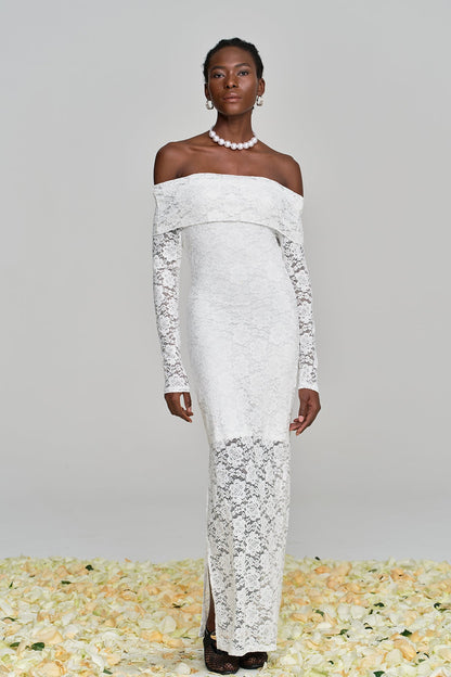 Amjad Floarl Off Shoulder Lace Maxi Dress
