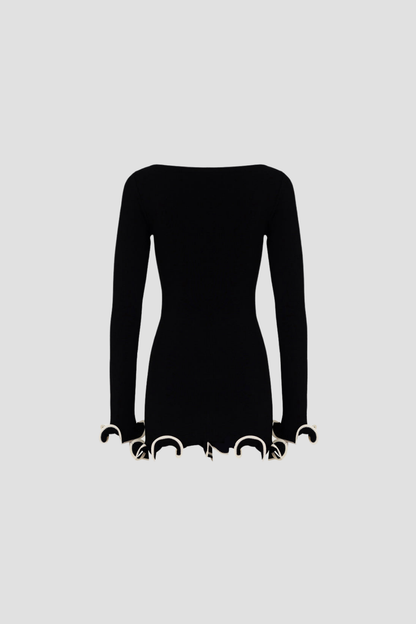 Anand Asymmetric Wavy Long Sleeve Mini Dress in Black