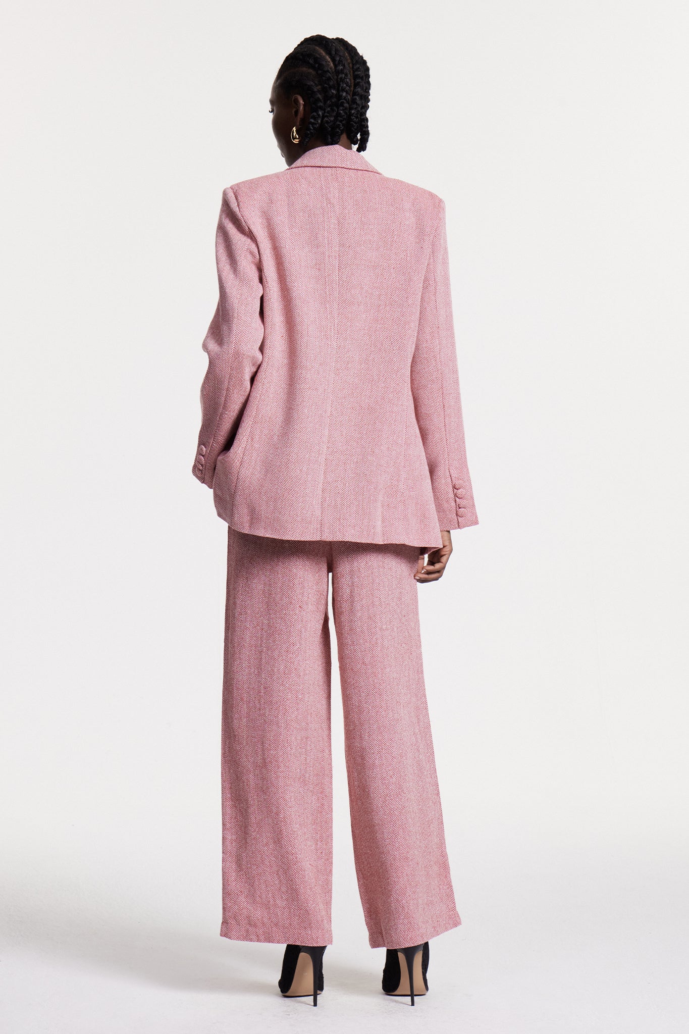 Anang Lapel Strapless Three Piece Pants Set in Pink
