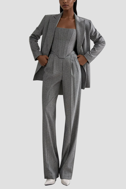 Anang Lapel Strapless Three Piece Pants Set in Grey