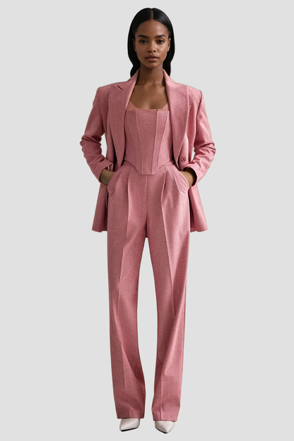 Anang Lapel Strapless Three Piece Pants Set in Pink