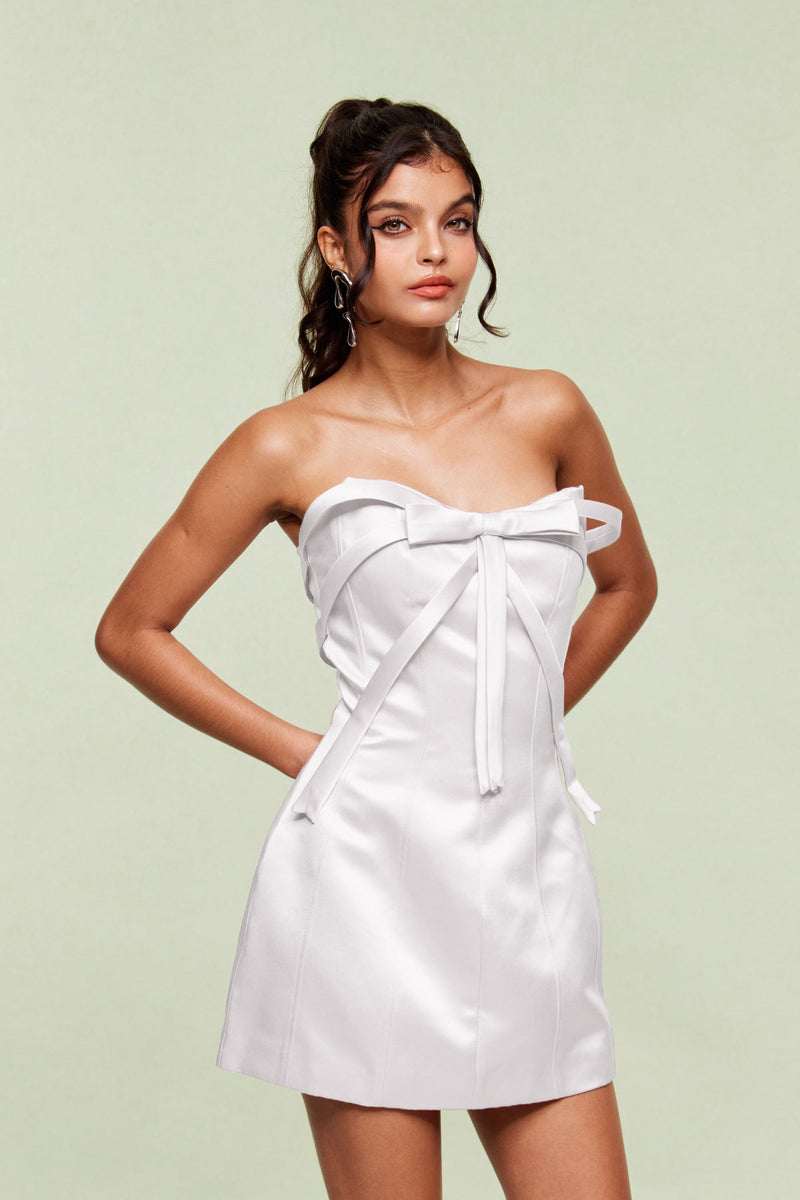 Ananiasz Strapless Bow Bodycon Mini Dress in White
