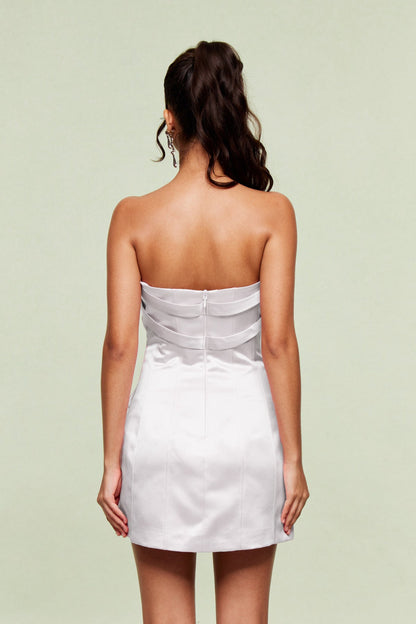 Ananiasz Strapless Bow Bodycon Mini Dress in White