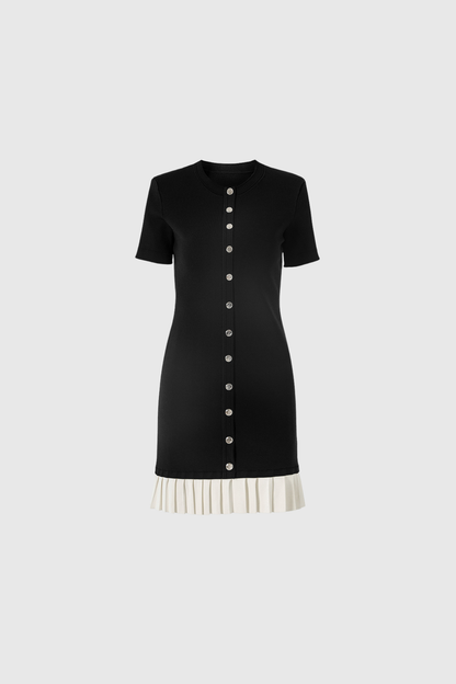 Anass Button Ruffle Short Sleeve Mini Dress