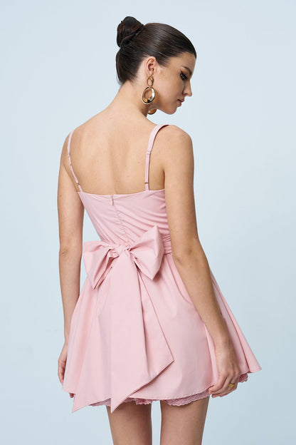 Anjolie Bow Ruch Ruffle Mini Dress in Pink