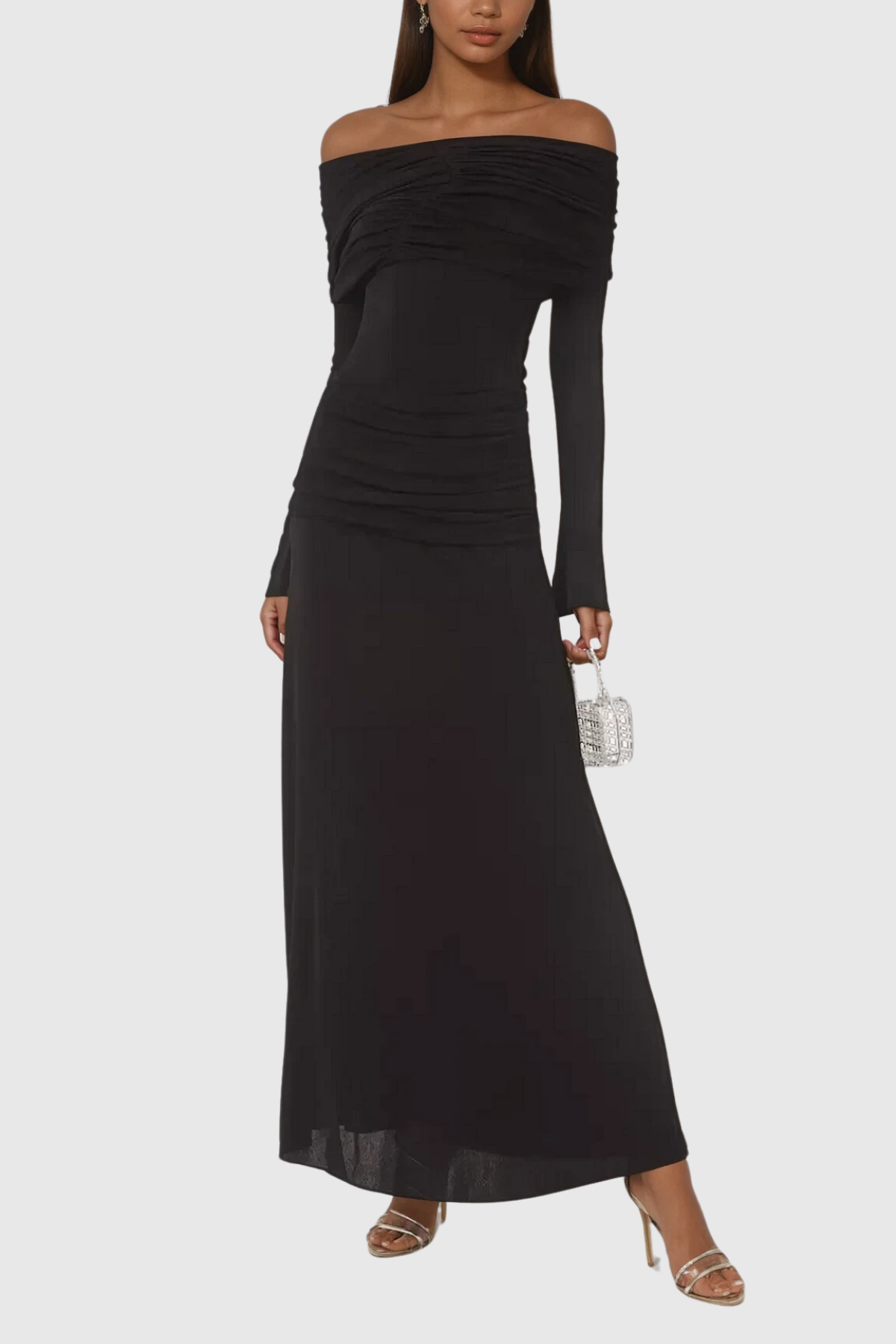 Anneke Off Shoulder Ruch Maxi Dress in Black