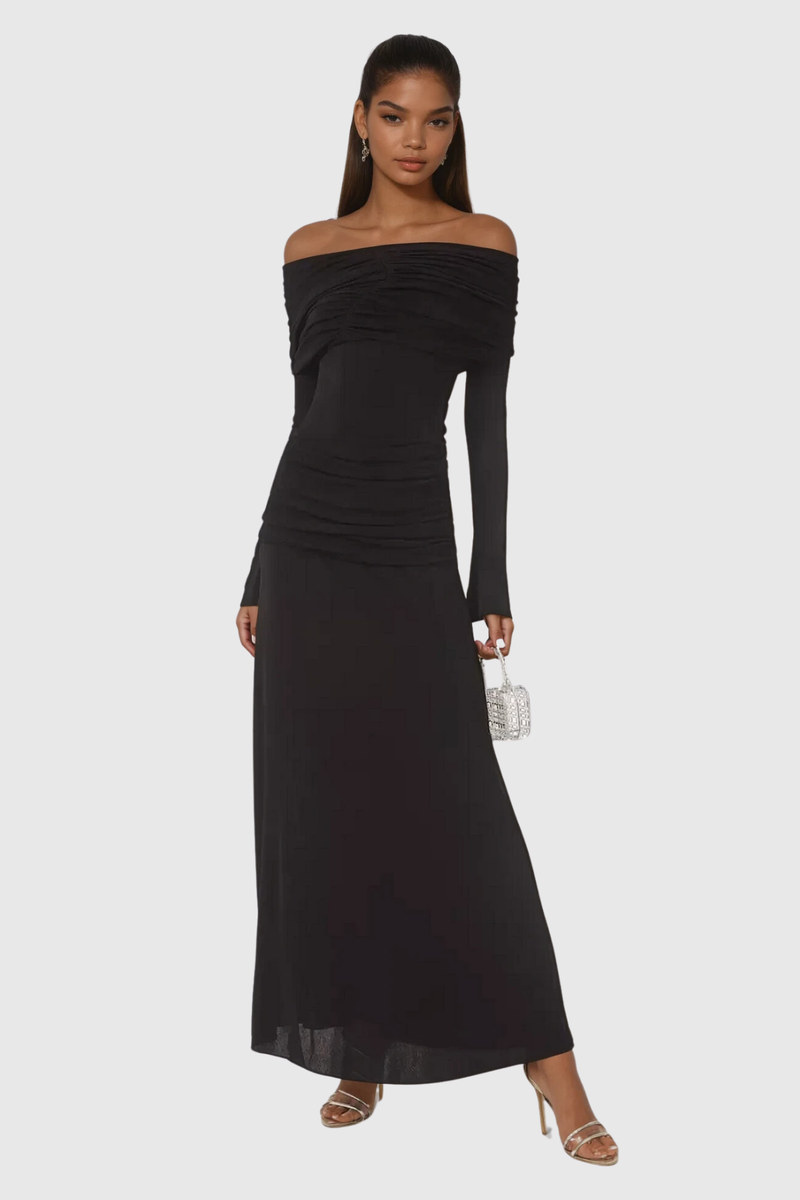 Anneke Off Shoulder Ruch Maxi Dress in Black