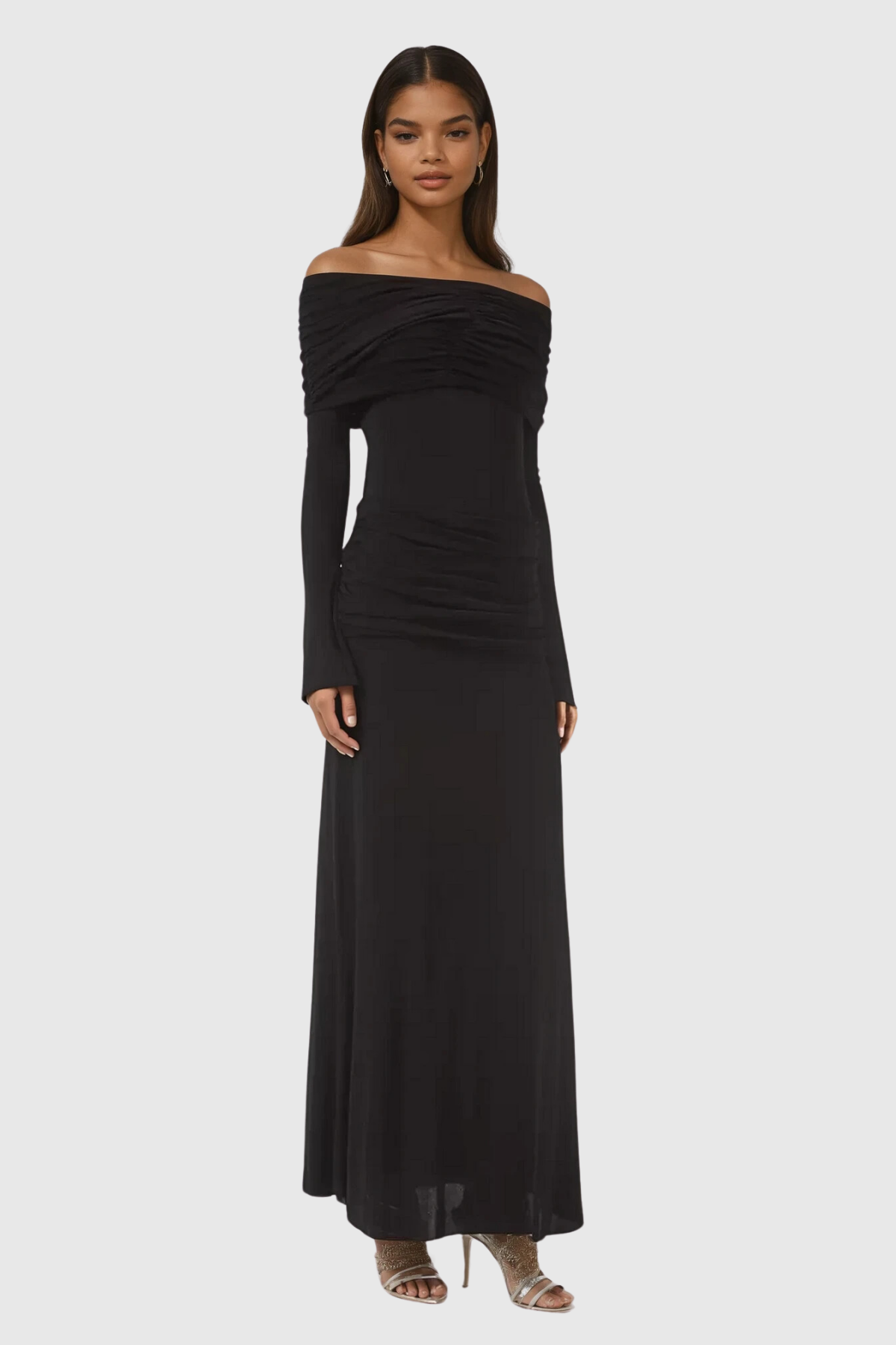Anneke Off Shoulder Ruch Maxi Dress in Black