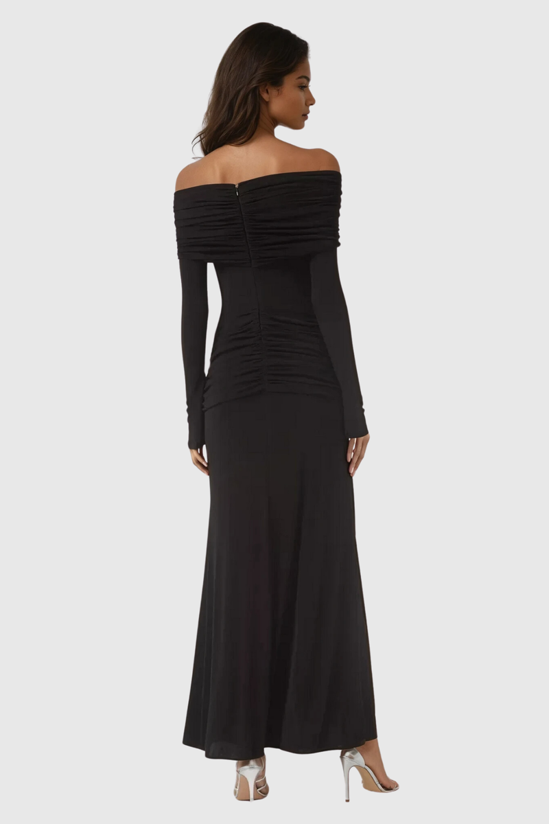 Anneke Off Shoulder Ruch Maxi Dress in Black
